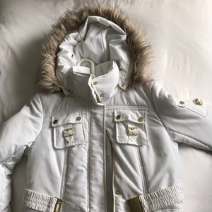 Winter coat with furred hood